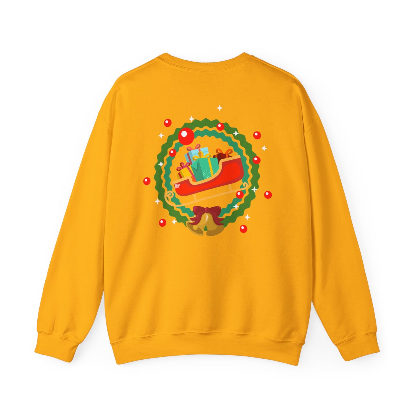 Santa coming with Christmas gifts (back) unisex cozy crewneck sweatshirt