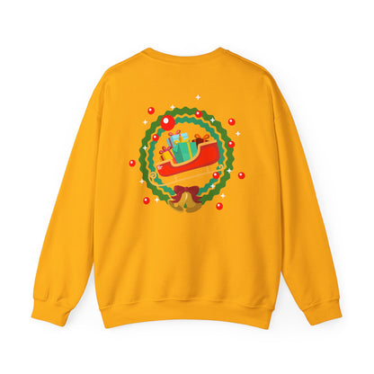 Santa coming with Christmas gifts (back) unisex cozy crewneck sweatshirt
