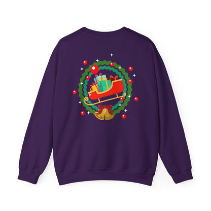 Santa coming with Christmas gifts (back) unisex cozy crewneck sweatshirt
