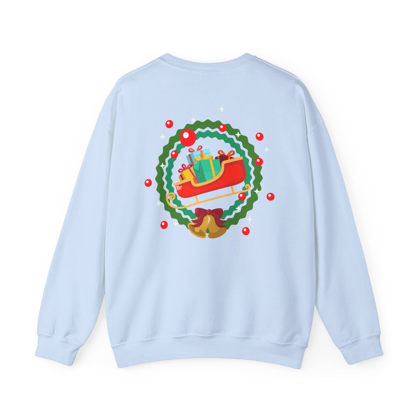 Santa coming with Christmas gifts (back) unisex cozy crewneck sweatshirt
