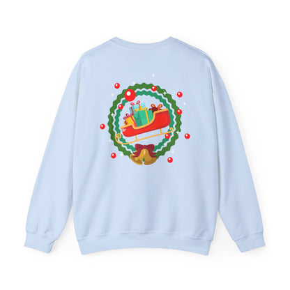 Santa coming with Christmas gifts (back) unisex cozy crewneck sweatshirt