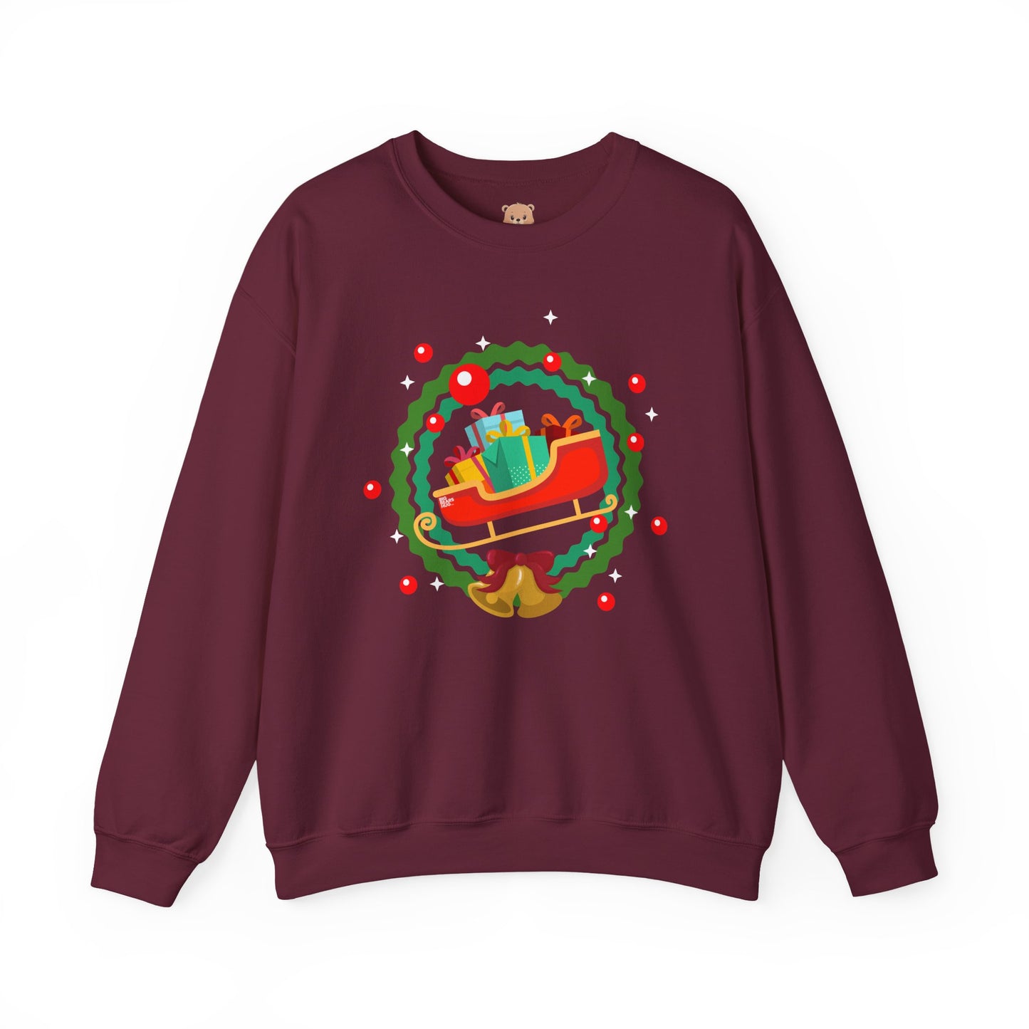 Santa coming with Christmas gifts (front) unisex cozy crewneck sweatshirt
