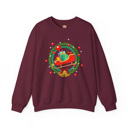 Santa coming with Christmas gifts (front) unisex cozy crewneck sweatshirt