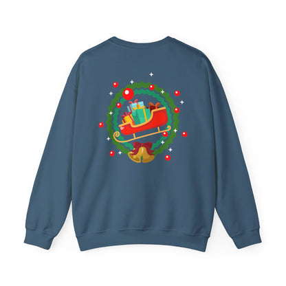 Santa coming with Christmas gifts (back) unisex cozy crewneck sweatshirt