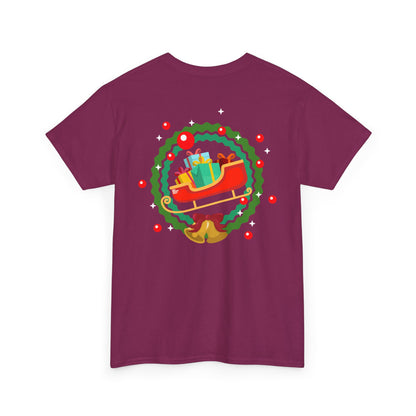 Santa coming with Christmas gifts (back) unisex crewneck t-shirt