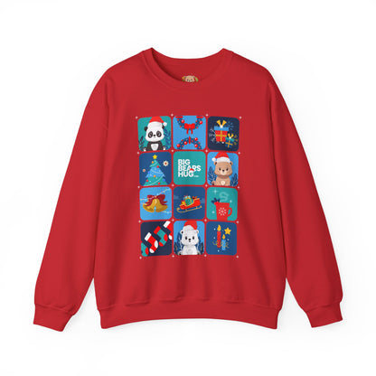 Bear hug cool Christmas grid (front) unisex cozy crewneck sweatshirt