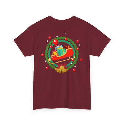 Santa coming with Christmas gifts (back) unisex crewneck t-shirt