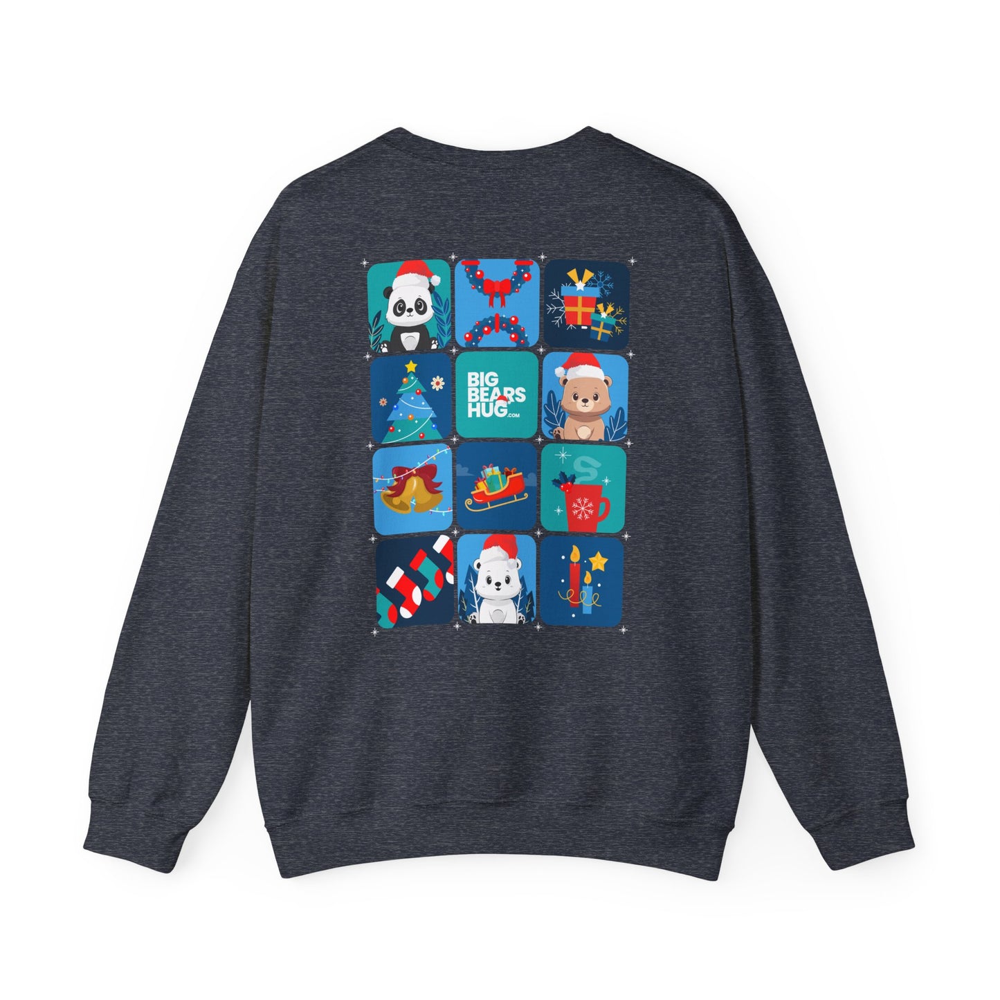 Bear hug cool Christmas grid (back) unisex cozy crewneck sweatshirt