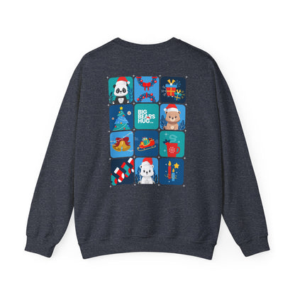 Bear hug cool Christmas grid (back) unisex cozy crewneck sweatshirt