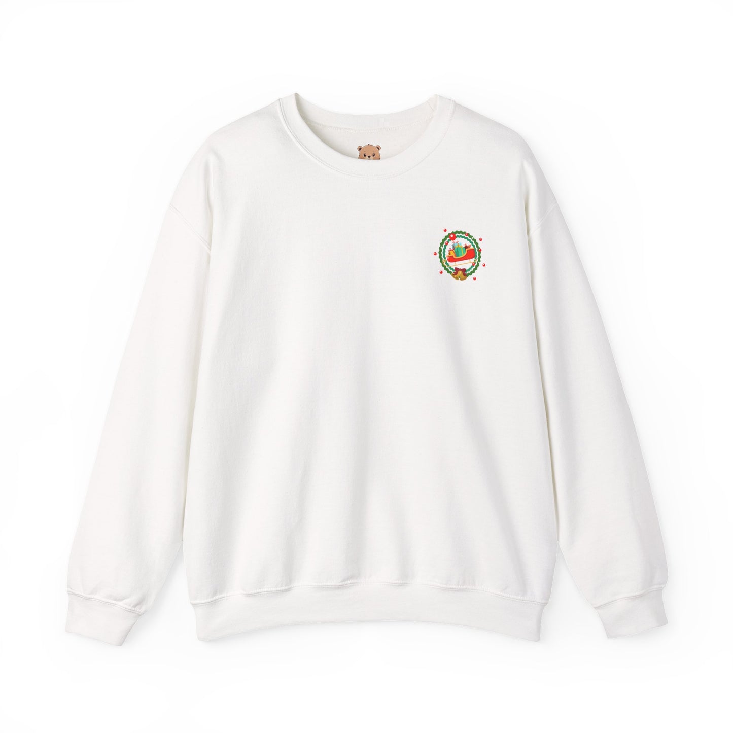 Santa coming with mini Christmas gifts (front) unisex cozy crewneck sweatshirt