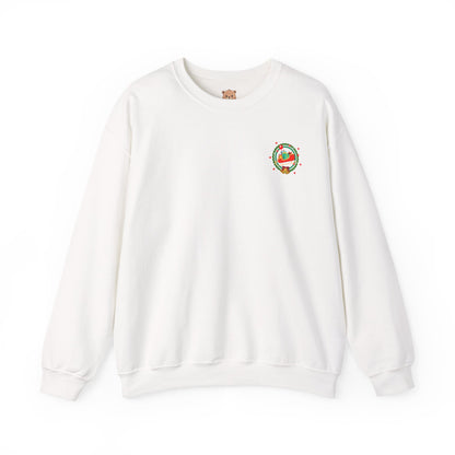 Santa coming with mini Christmas gifts (front) unisex cozy crewneck sweatshirt