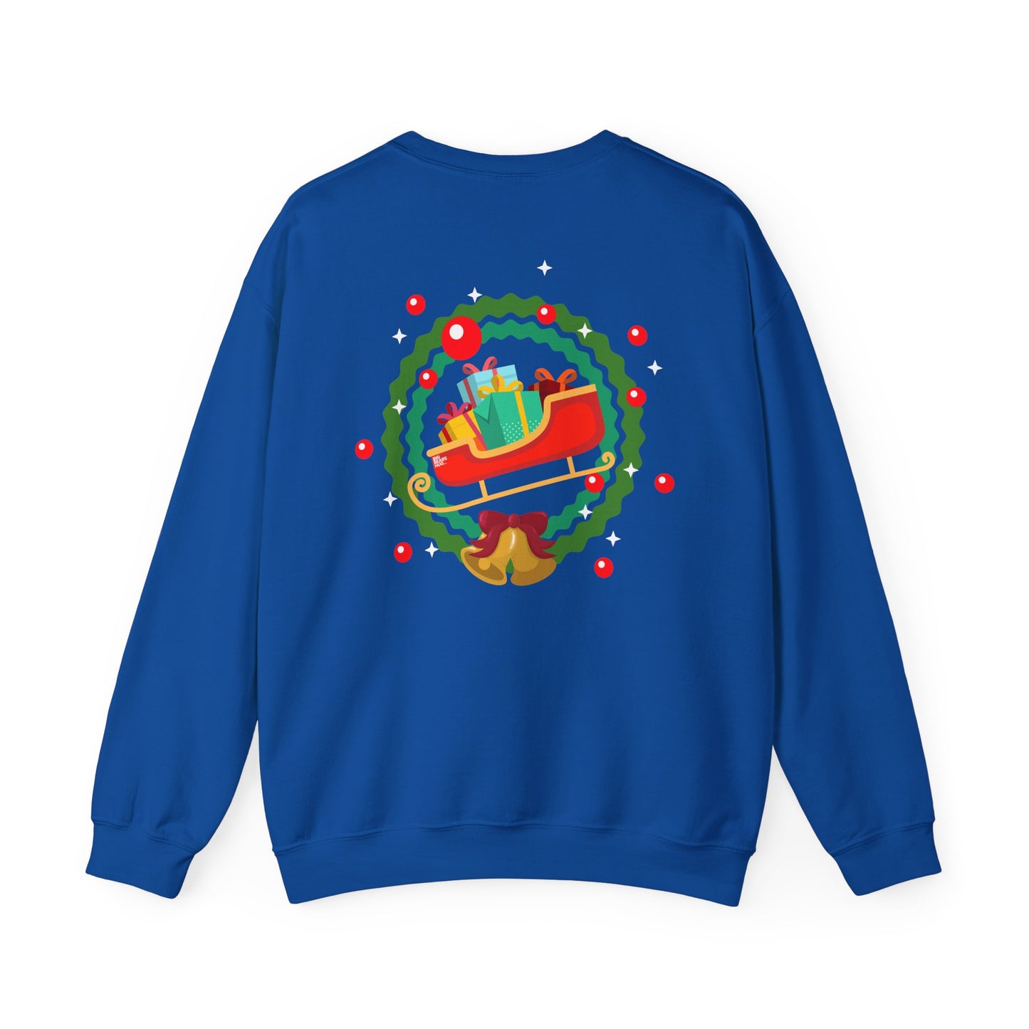 Santa coming with Christmas gifts (back) unisex cozy crewneck sweatshirt