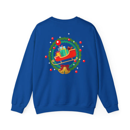 Santa coming with Christmas gifts (back) unisex cozy crewneck sweatshirt