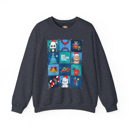 Bear hug cool Christmas grid (front) unisex cozy crewneck sweatshirt