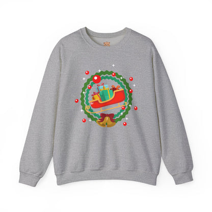 Santa coming with Christmas gifts (front) unisex cozy crewneck sweatshirt