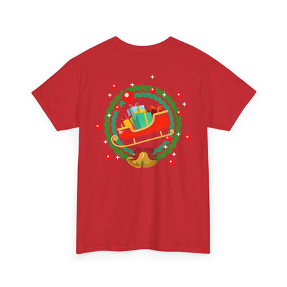 Santa coming with Christmas gifts (back) unisex crewneck t-shirt