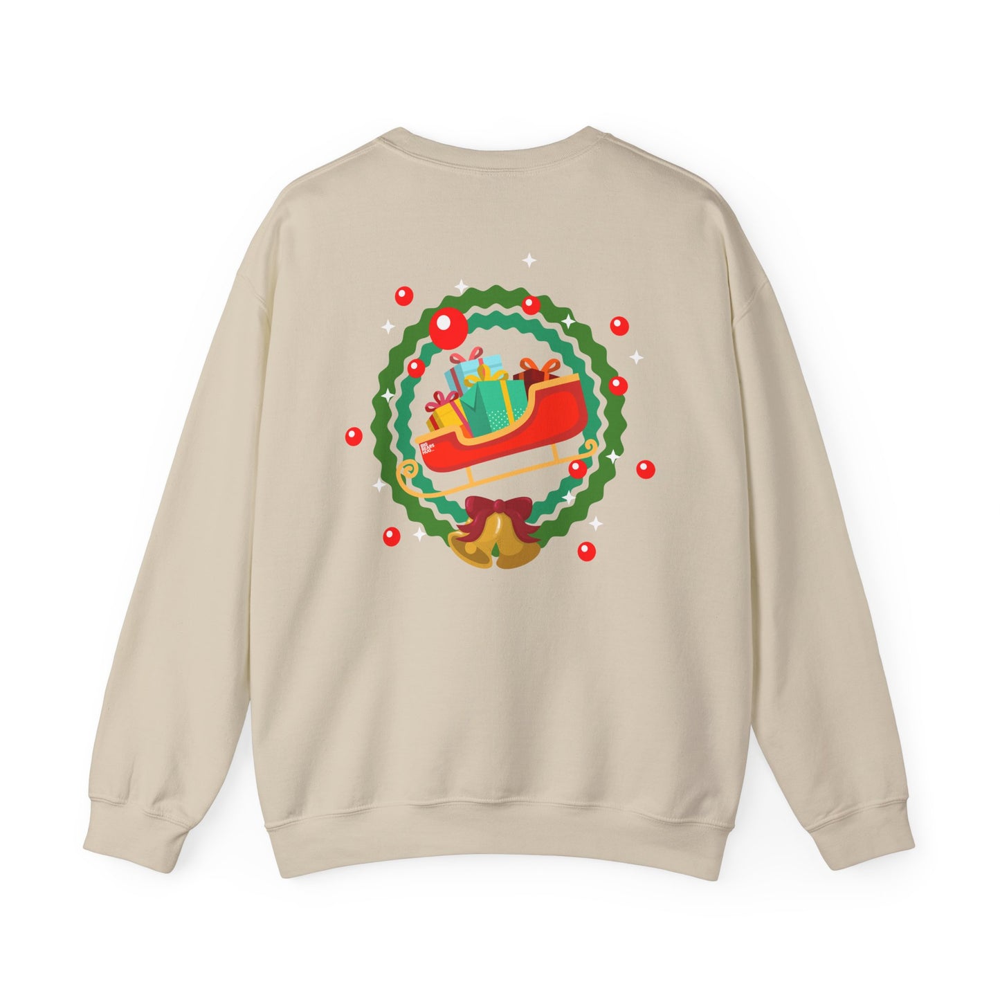Santa coming with Christmas gifts (back) unisex cozy crewneck sweatshirt