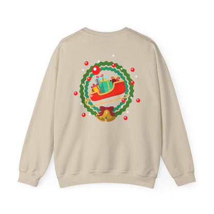 Santa coming with Christmas gifts (back) unisex cozy crewneck sweatshirt
