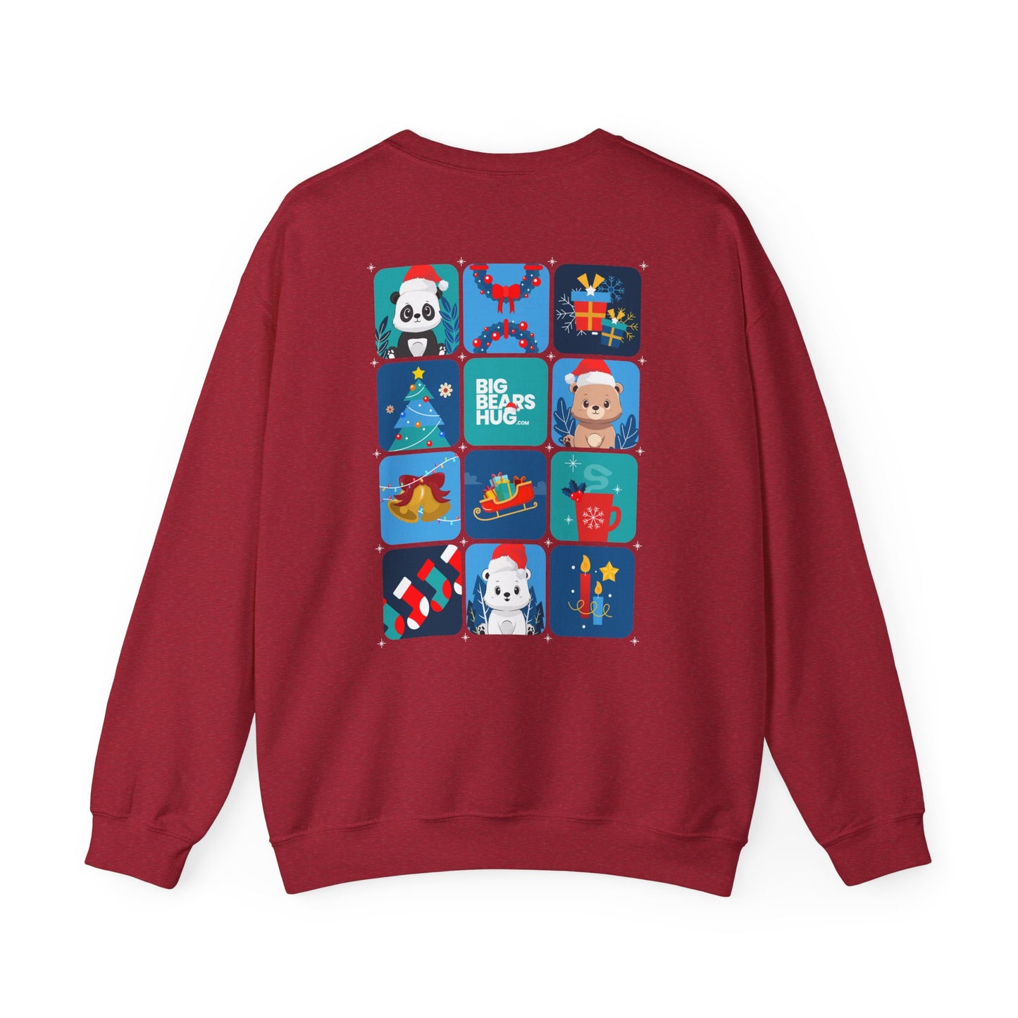 Bear hug cool Christmas grid (back) unisex cozy crewneck sweatshirt