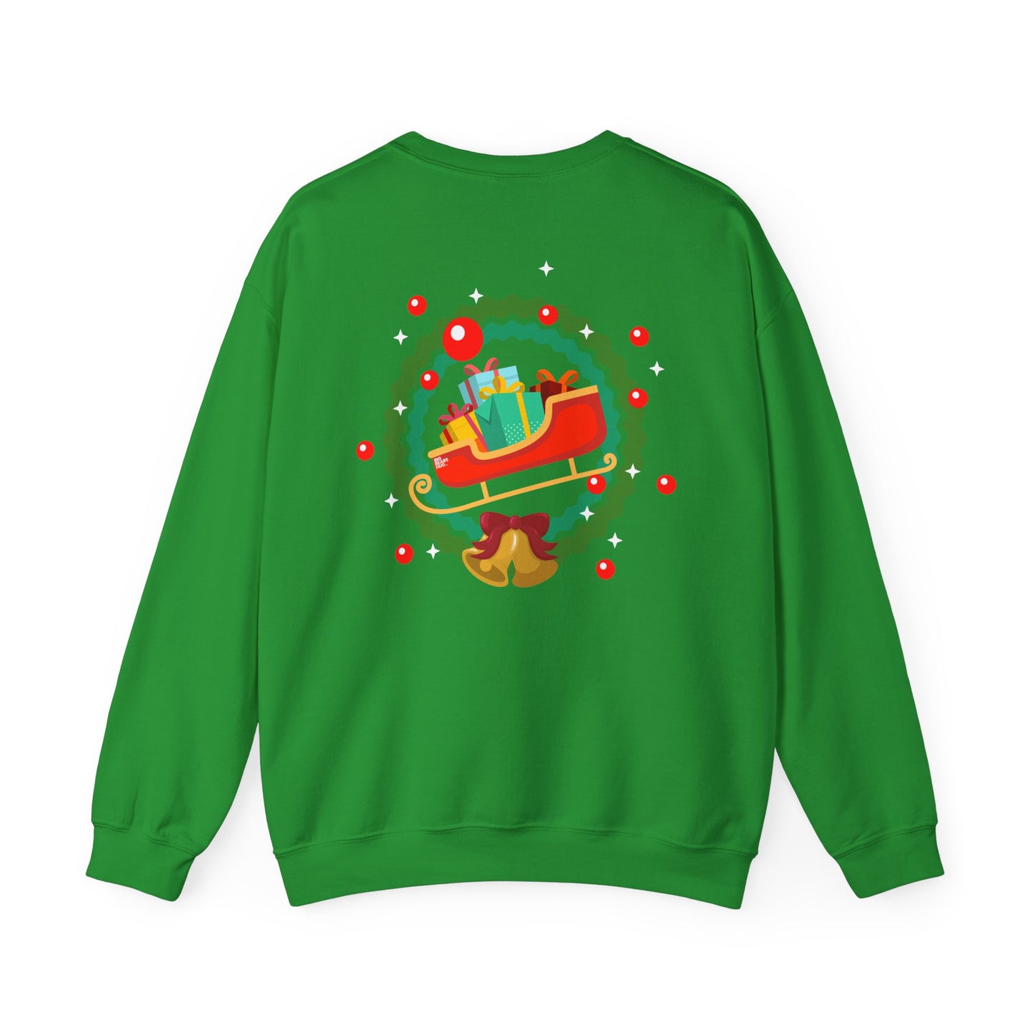 Santa coming with Christmas gifts (back) unisex cozy crewneck sweatshirt