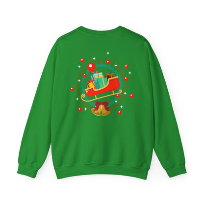 Santa coming with Christmas gifts (back) unisex cozy crewneck sweatshirt