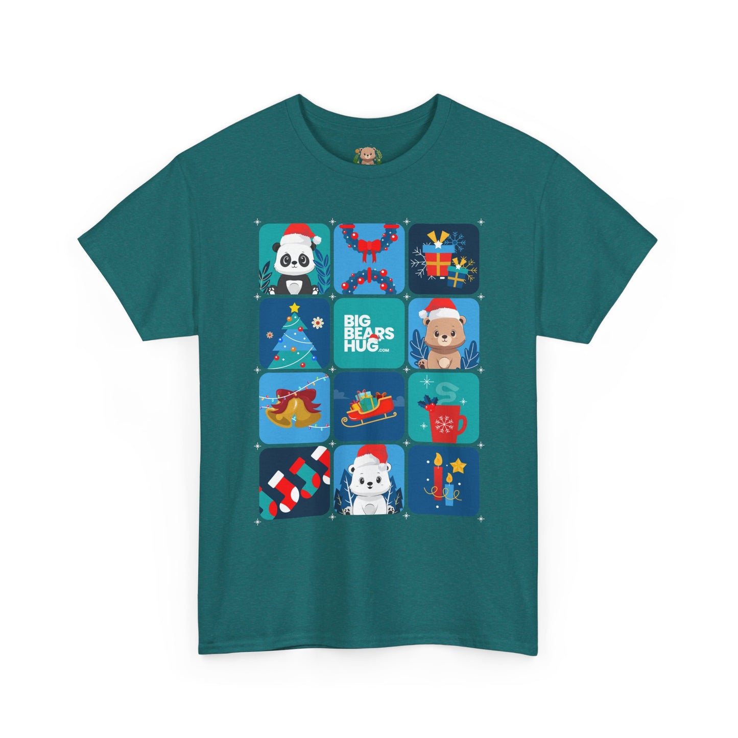 Bear hug cool Christmas grid (front) unisex crewneck t-shirt