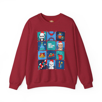 Bear hug cool Christmas grid (front) unisex cozy crewneck sweatshirt
