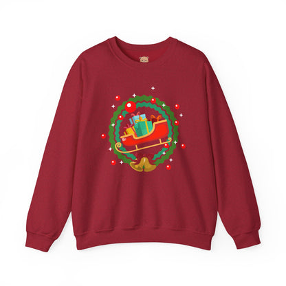 Santa coming with Christmas gifts (front) unisex cozy crewneck sweatshirt