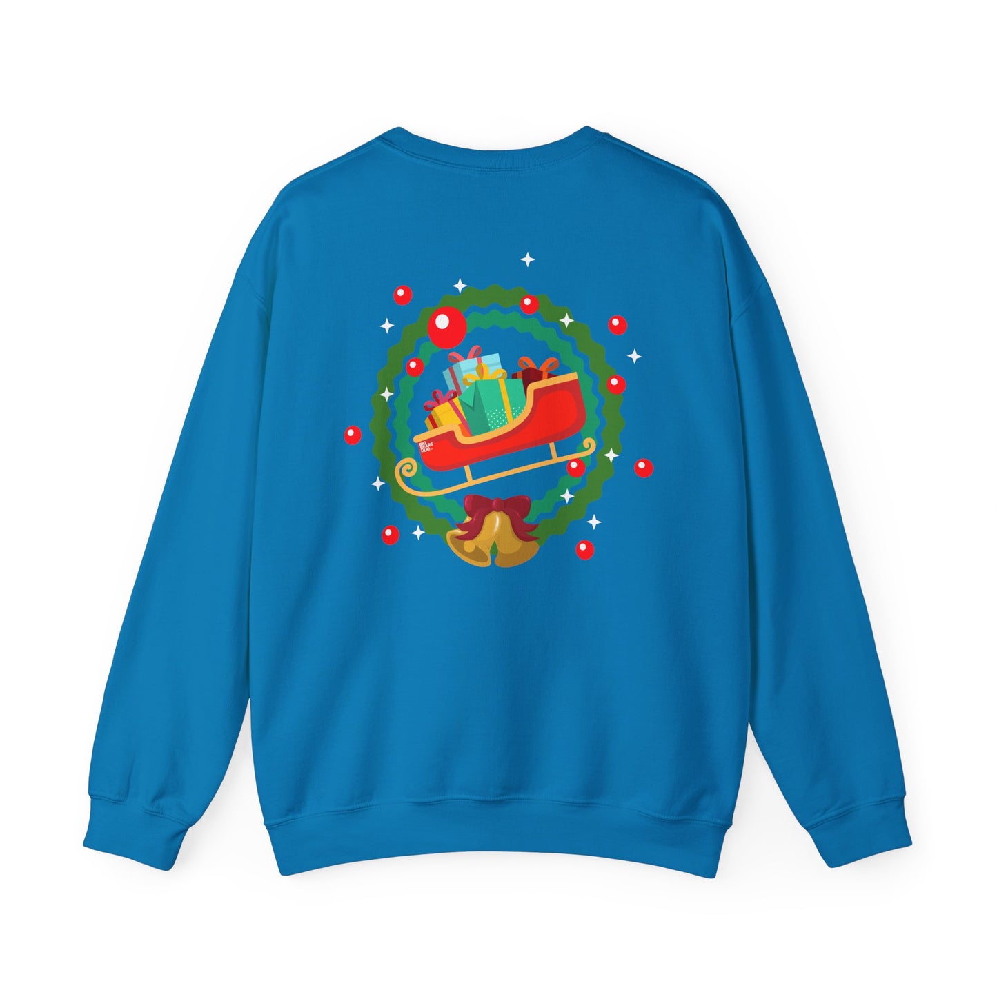 Santa coming with Christmas gifts (back) unisex cozy crewneck sweatshirt