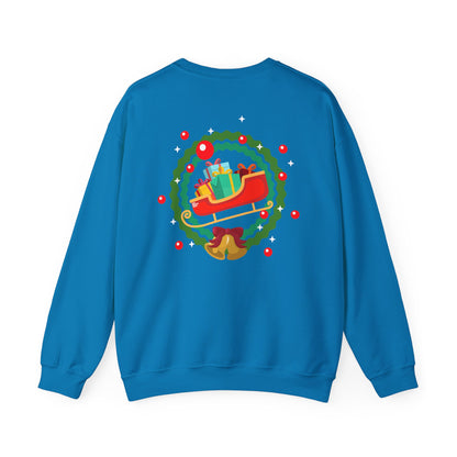 Santa coming with Christmas gifts (back) unisex cozy crewneck sweatshirt