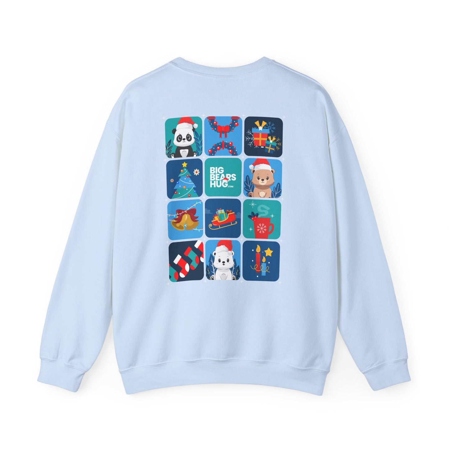 Bear hug cool Christmas grid (back) unisex cozy crewneck sweatshirt