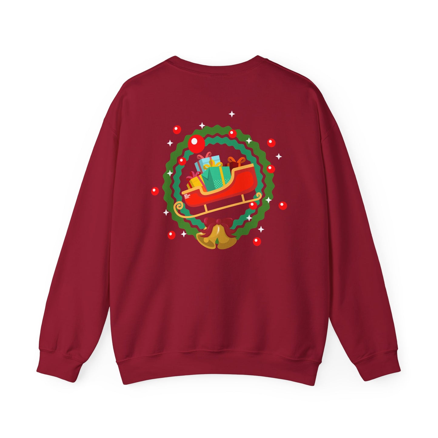 Santa coming with Christmas gifts (back) unisex cozy crewneck sweatshirt