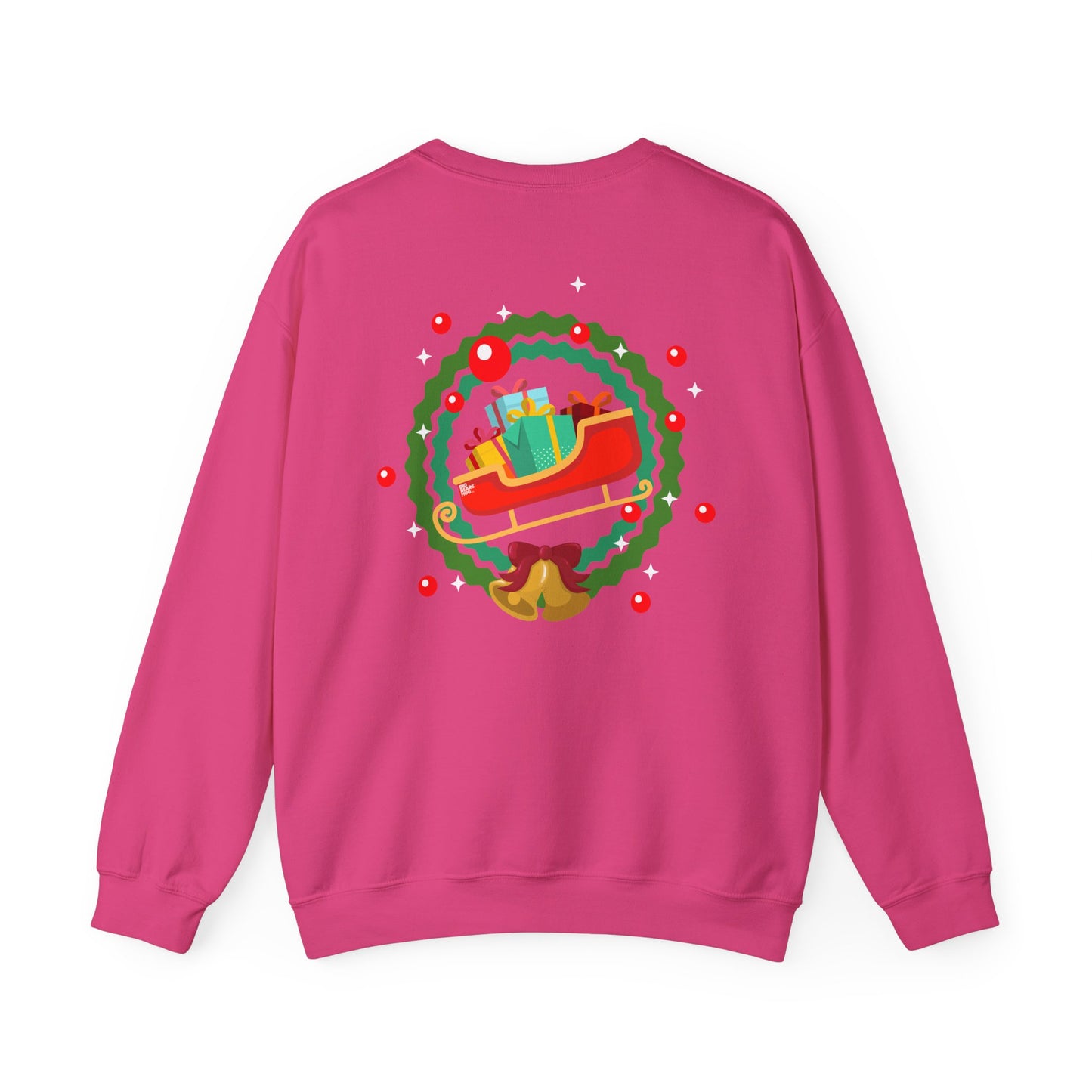 Santa coming with Christmas gifts (back) unisex cozy crewneck sweatshirt