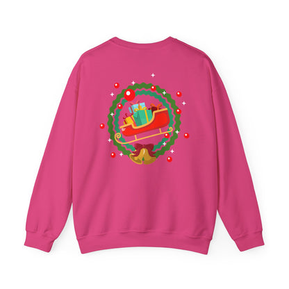 Santa coming with Christmas gifts (back) unisex cozy crewneck sweatshirt