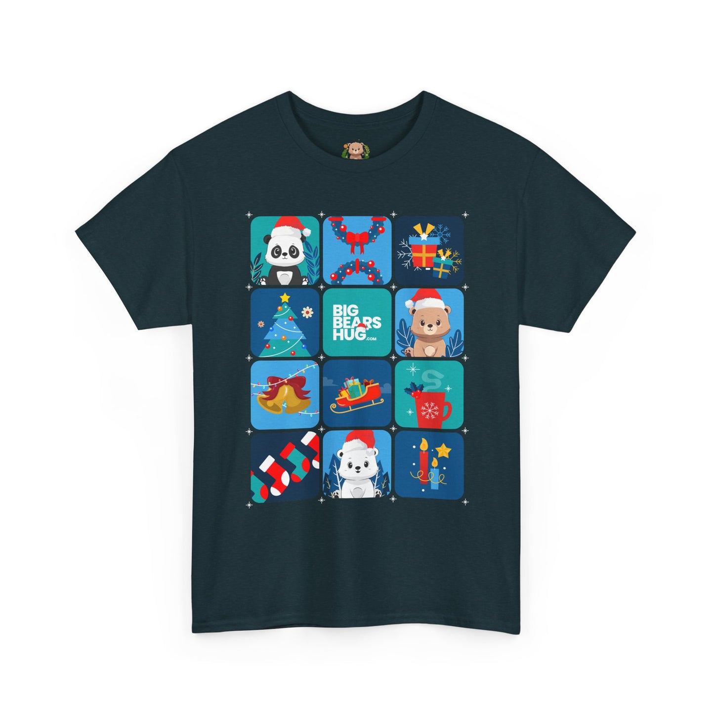 Bear hug cool Christmas grid (front) unisex crewneck t-shirt