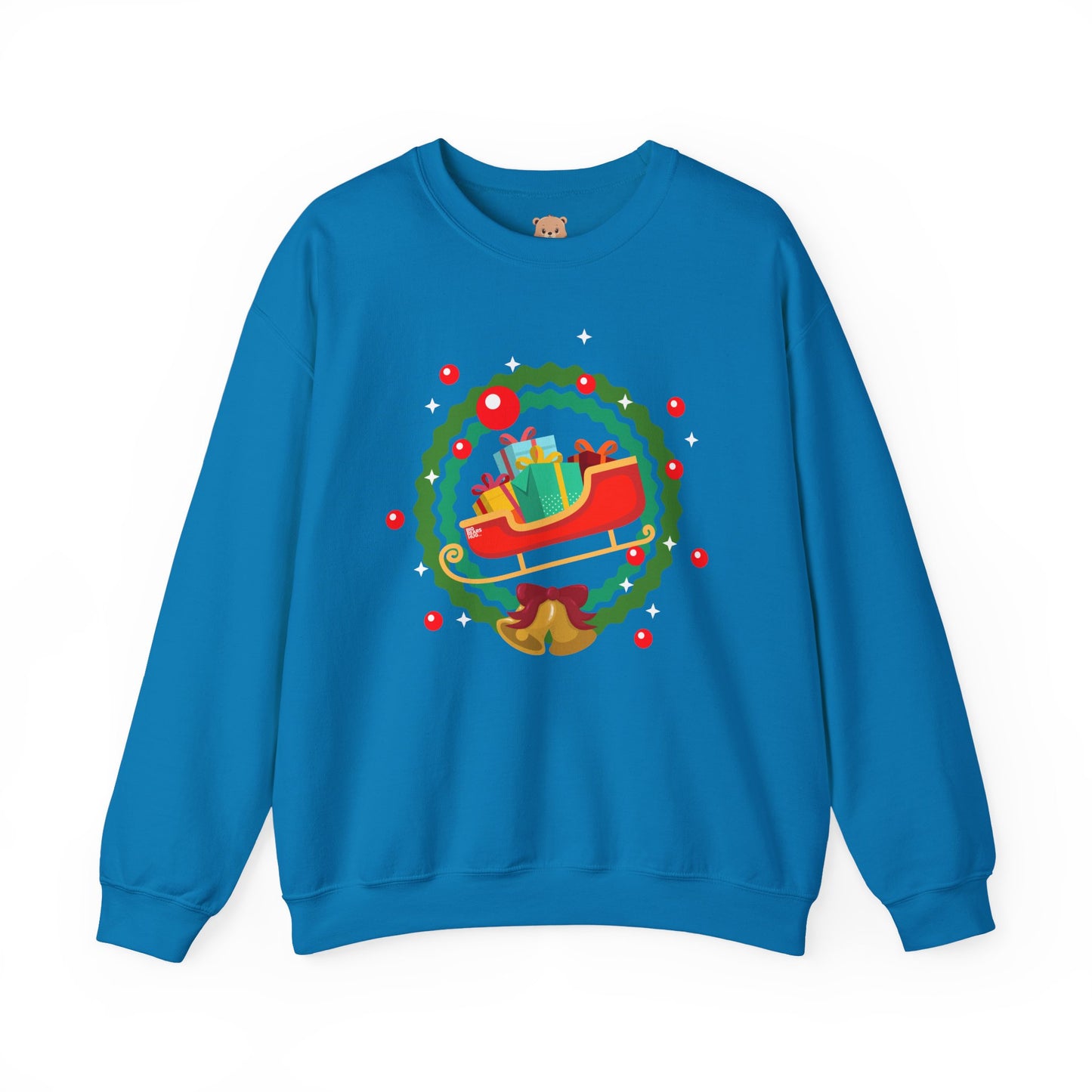 Santa coming with Christmas gifts (front) unisex cozy crewneck sweatshirt