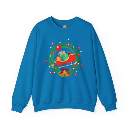 Santa coming with Christmas gifts (front) unisex cozy crewneck sweatshirt