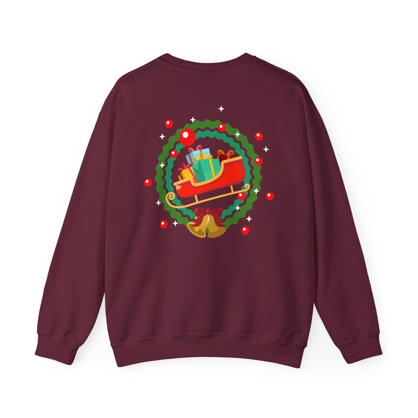 Santa coming with Christmas gifts (back) unisex cozy crewneck sweatshirt