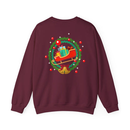 Santa coming with Christmas gifts (back) unisex cozy crewneck sweatshirt