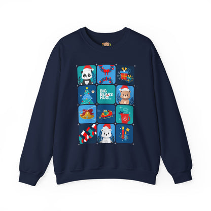 Bear hug cool Christmas grid (front) unisex cozy crewneck sweatshirt