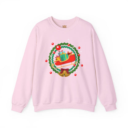 Santa coming with Christmas gifts (front) unisex cozy crewneck sweatshirt
