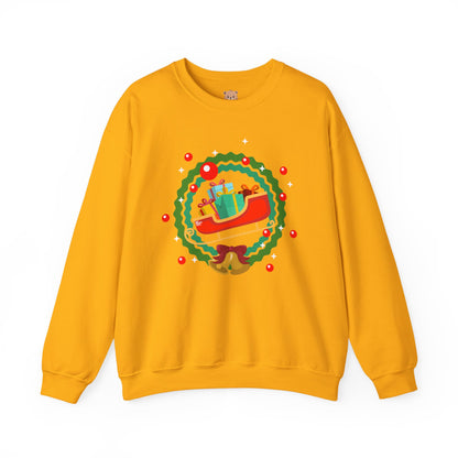 Santa coming with Christmas gifts (front) unisex cozy crewneck sweatshirt