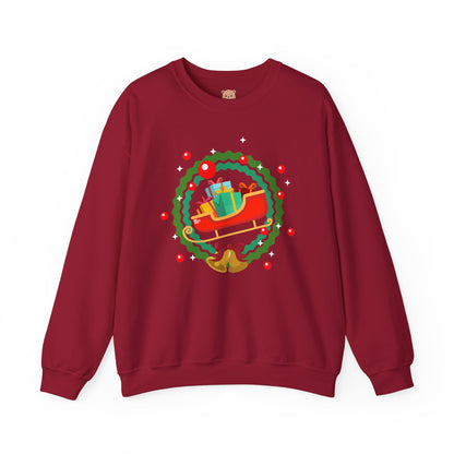 Santa coming with Christmas gifts (front) unisex cozy crewneck sweatshirt