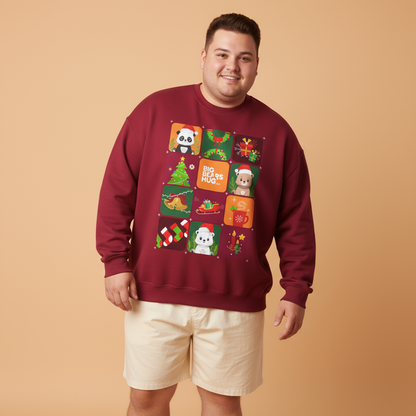 Bear hug Christmas grid (front) unisex crewneck sweatshirt