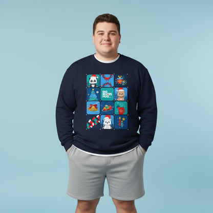 Bear hug cool Christmas grid (front) unisex cozy crewneck sweatshirt