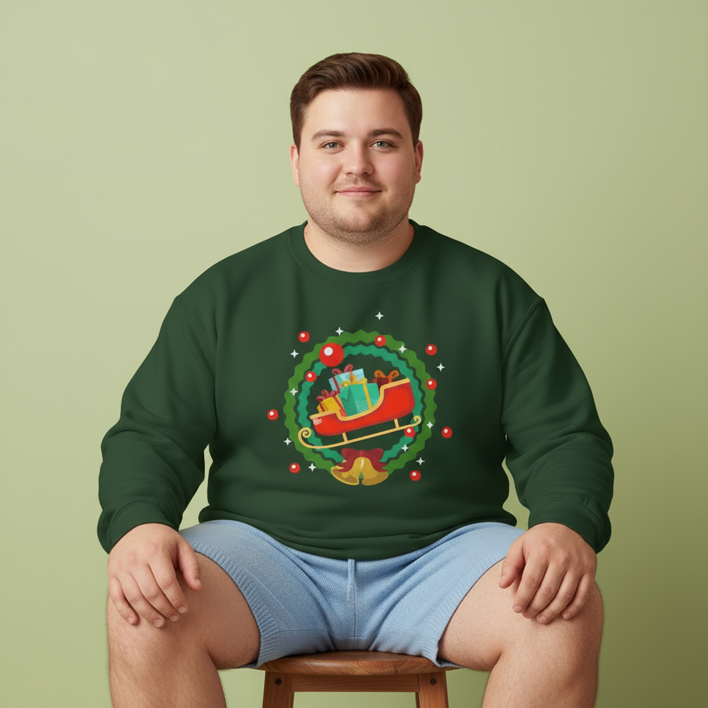 Santa coming with Christmas gifts (front) unisex cozy crewneck sweatshirt