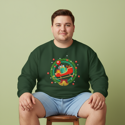 Santa coming with Christmas gifts (front) unisex cozy crewneck sweatshirt