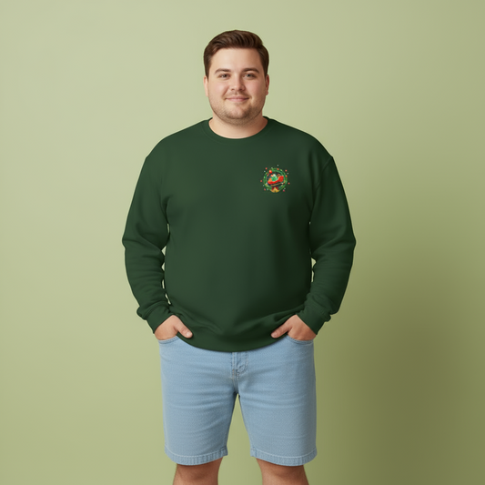 Santa coming with mini Christmas gifts (front) unisex cozy crewneck sweatshirt