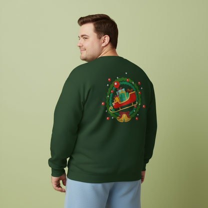 Santa coming with Christmas gifts (back) unisex cozy crewneck sweatshirt