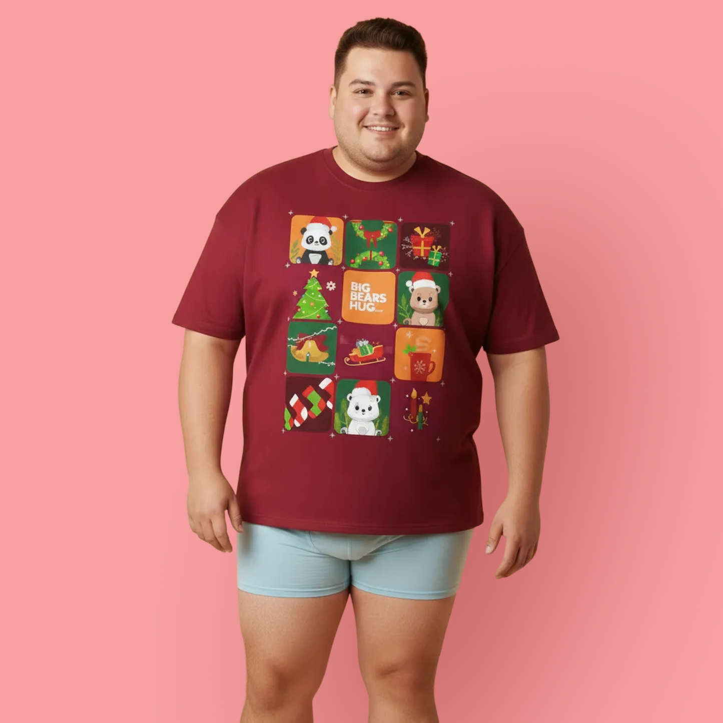 Bear hug Christmas grid (front) unisex crewneck t-shirt